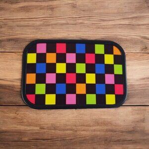 Belt Buckle Colorful Neon Squares Retro Rectangle Black Metal Enamel 3" Unisex